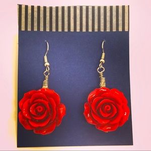 Handmade red rose earrings